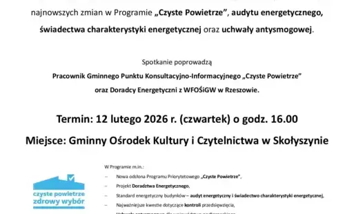 Zdjęcie do Spotkanie dla Mieszkańc&oacute;w - Program "Czyste Powietrze"