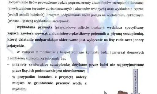 Zdjęcie do Komunikat Podkarpackiego Wojew&oacute;dzkiego Lekarza Weterynarii ws. szczepienia lis&oacute;w