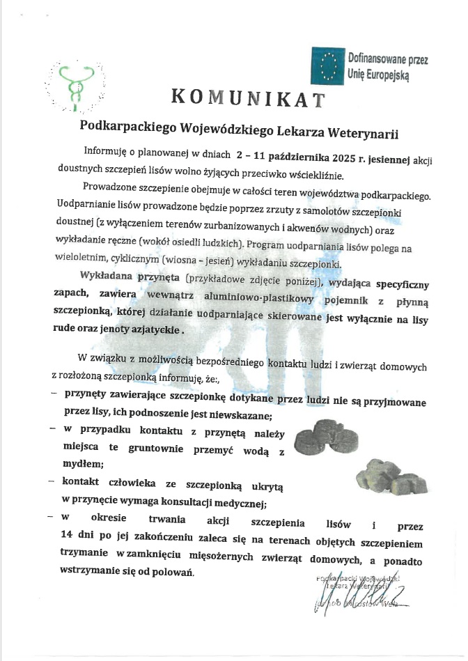 komunikat Podkarpackiego Wojewódzkiego Lekarza Weterynarii