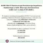 Komunikat Państwowego Powiatowego Inspektora Sanitarnego w Jaśle dot. koronawirusa SARS-CoV-2 z dn. 17.07.2020r. 